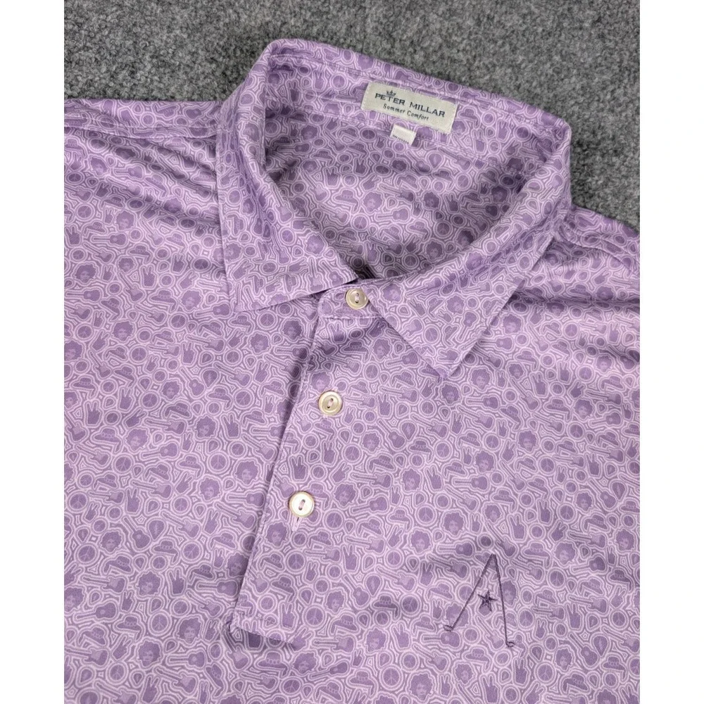 Peter Millar Summer Comfort Polo Shirt‎ Mens XL Purple Haze Jimi Hendrix w/Logo
